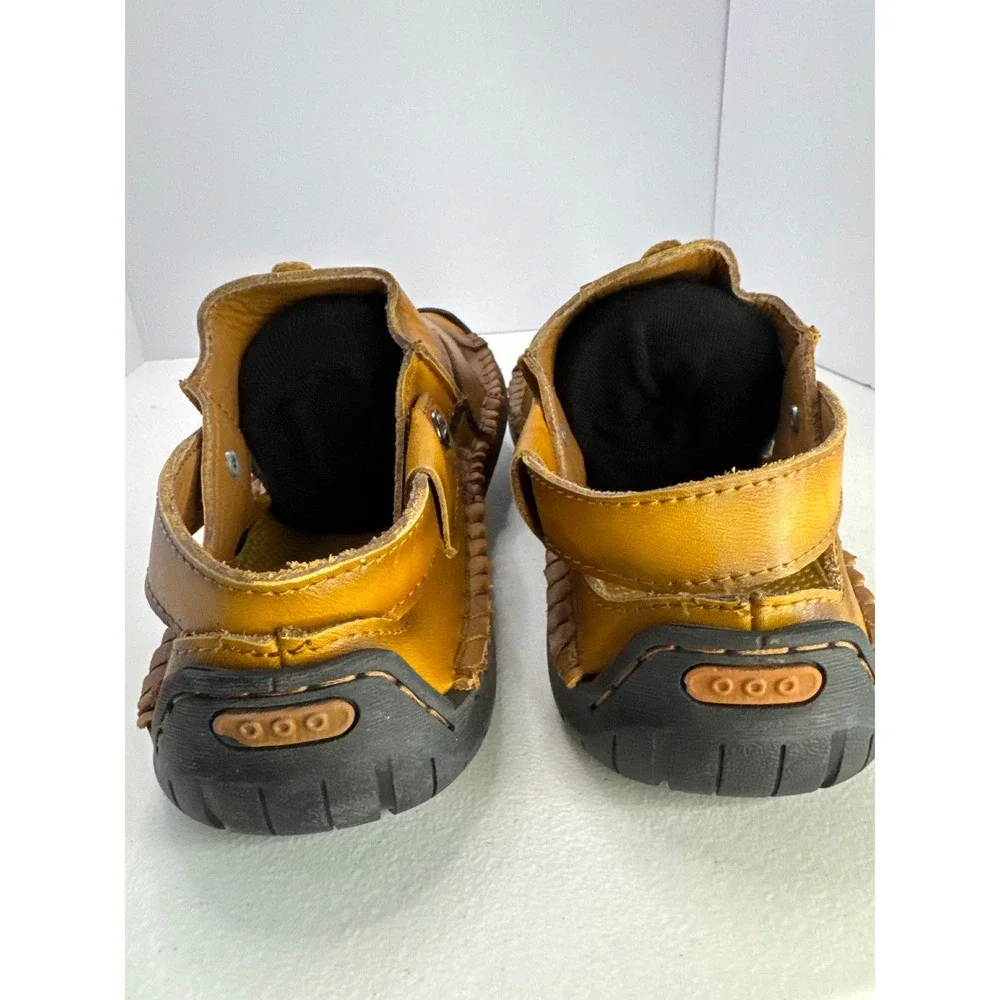 Fashion Mens Tan Leather Fisherman Sandals Closed Toe Stitched Rubber Sole 11.5